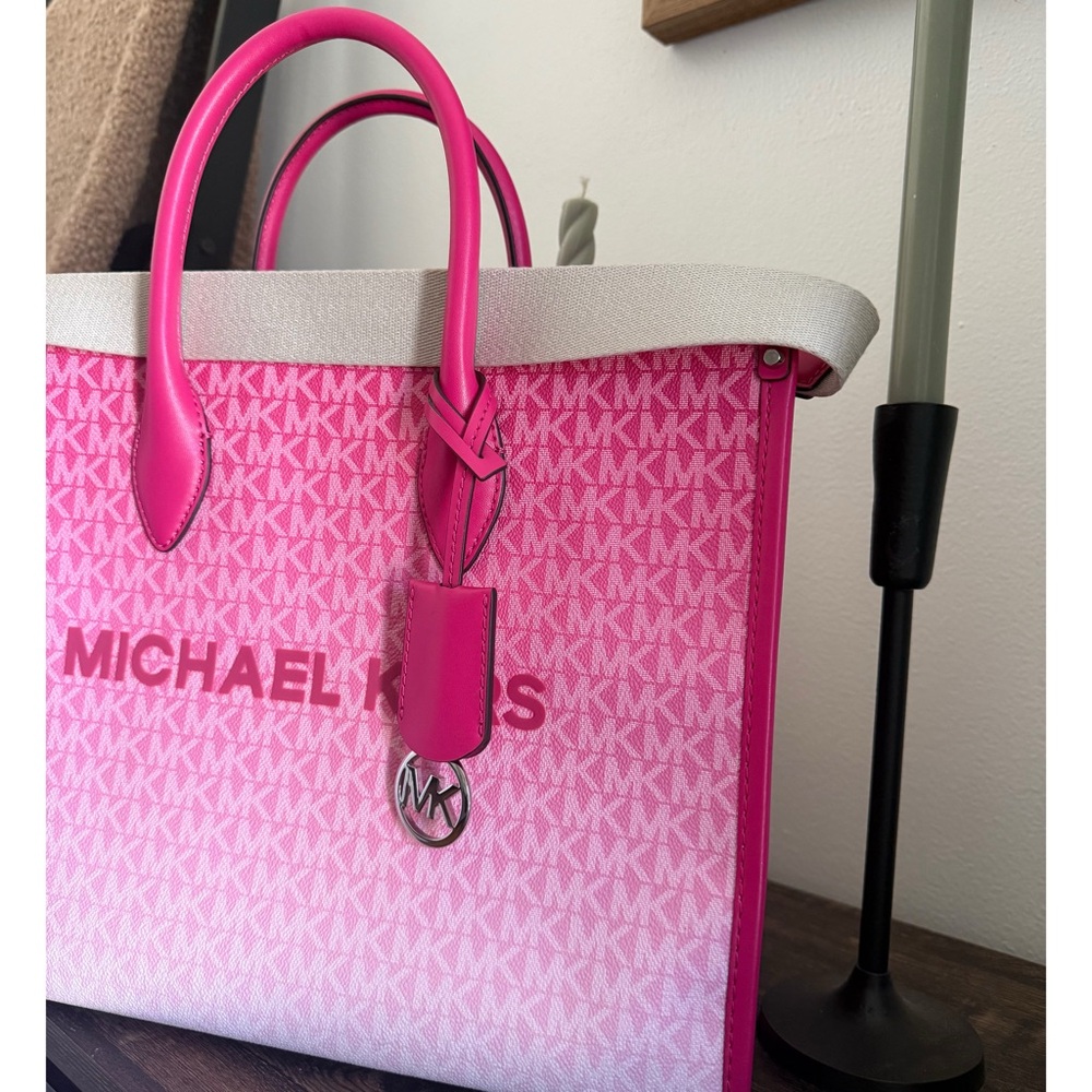 . Michael Kors Pink Ombré Medium Mirella Dragonfruit EW Crossbody Tote Bag - Picture 3 of 14